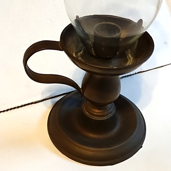 Hurricane Glass Globe Brass Candle Holder - Picture 5 of 9